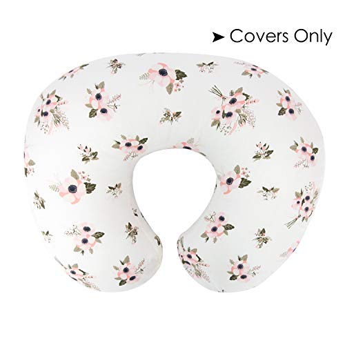 Product Cover TILLYOU Large Zipper Personalized Nursing Pillow Cover, 100% Cotton Soft Hypoallergenic Feeding Pillow Slipcovers for Baby Girls Boys, Safely Fits On Standard Infant Support Pillows, Floral