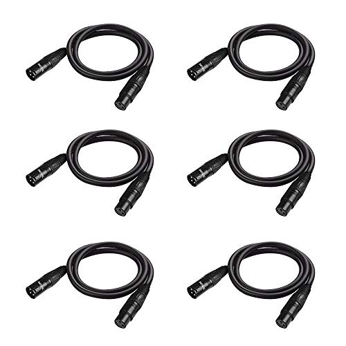 Product Cover 3.2 ft Flexible DMX Cable, JLPOW Gold-Plated 3 Pin Male to Female XLR Cable DMX Wire, Best for DJ Stage Light Moving Head Par Lights (6 Pack)
