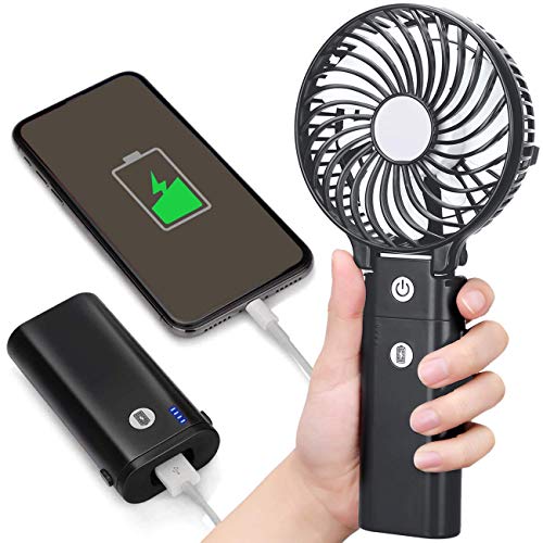 Product Cover Portable Handheld Fan, Battery Operated Personal Outdoor Fan with 5-20 Hours Working Time/5200mA Battery,3 Setting, Strong Wind,Foldable Design, for Travel,Camping and Outdoor Activities,White