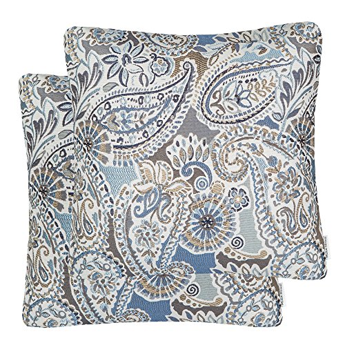 Product Cover Mika Home Pack of 2 Decorative Accent Throw Pillow Cover Sham Cushion Case,Paisley Pattern,20x20 Inches,Blue Brown Cream Multicolor