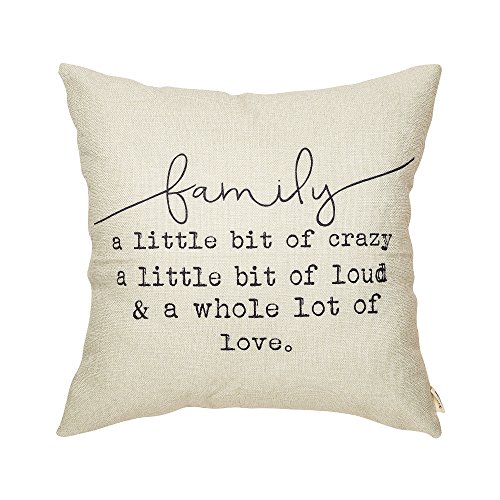 Product Cover Fjfz Family a Little Bit of Crazy a Little Bit of Loud and a Whole lot of Love Rustic Decoration Farmhouse Décor Cotton Linen Home Decorative Throw Pillow Case Cushion Cover for Sofa Couch, 18