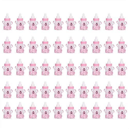 Product Cover 50PCS Cute Baby Shower Bottles Favors Adorable Newborn Wedding Party Decor Small Gift (Pink)