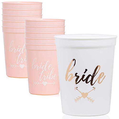 Product Cover Bride & Bride Tribe Bachelorette Party Cups | Decoration and Party Supplies for Bridal Showers | 11 Pack - Rose Gold Bridesmaid Cups (Party Cups (16 oz))