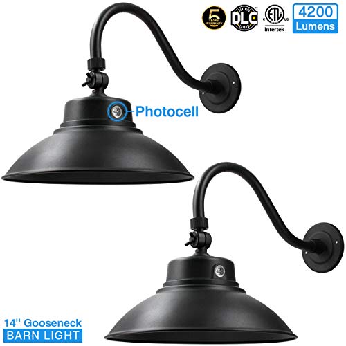 Product Cover 14in. Black LED Gooseneck Barn Light 42W 4200lm Daylight LED Fixture for Indoor/Outdoor Use - Photocell Included - Swivel Head,Energy Star Rated - ETL Listed - Sign Lighting - 5000K Daylight 2pk