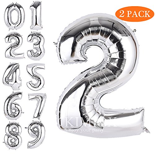 Product Cover KIMIOX Number Balloons, 2 Pcs 40 Inch Birthday Number Balloon Party Decorations Supplies Helium Foil Mylar Digital Balloons (Silver Number 2)