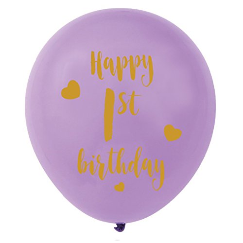 Product Cover Purple 1st Birthday Latex Balloons, 12inch (16pcs) Girl Gold Happy First Birthday Party Decorations Supplies