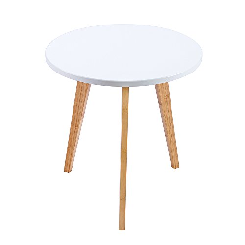 Product Cover WILSHINE Small Round End Table for Small Spaces in Living Room/Bedroom White/Natural, 15.5 Inch