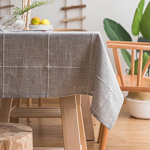 Product Cover ColorBird Solid Embroidery Lattice Tablecloth Cotton Linen Dust-Proof Checkered Table Cover for Kitchen Dinning Tabletop Decoration (Rectangle/Oblong, 52 x 102 Inch, Gray)