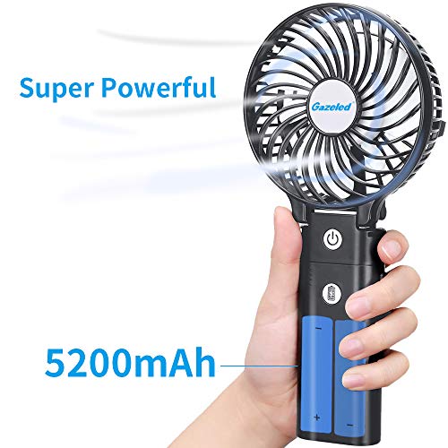 Product Cover Gazeled Portable Handheld Fan Battery Operated, Rechargeable USB Powered Desk/Outdoor Fan, 20h Super Long Time Working with 5200mAh Power Bank, Strong Wind for Traveling/Camping/Concert/Hurricane