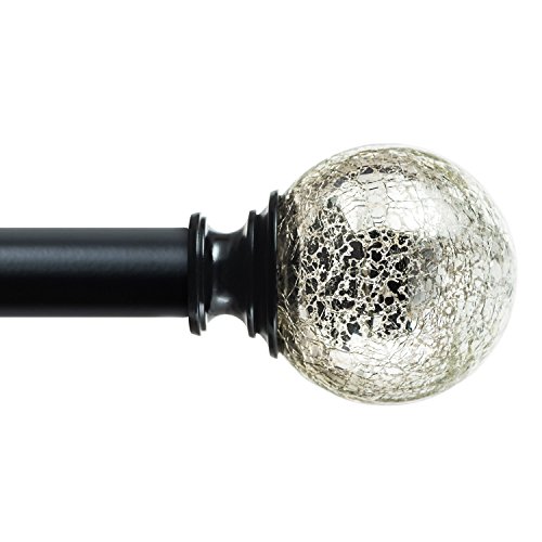 Product Cover KAMANINA 1 Inch Curtain Rod Single Window Rod 72-144 Inches, Crackle Glass Finials, Black Drapery Rod