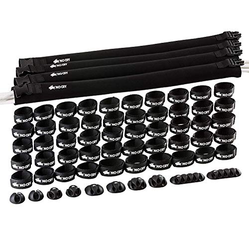 Product Cover NoCry 64-pc Cable Management Kit - Includes 4 Black Cable Sleeves, 50 Reusable Cable Ties and a Set of 10 Adhesive Multipurpose Cable Clips