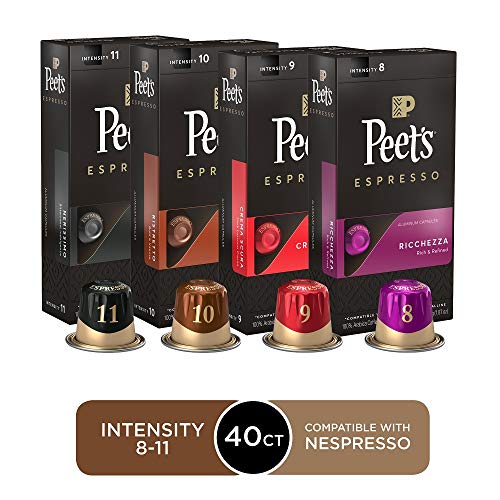 Product Cover Peet's Coffee Espresso Capsules Variety Pack, 40 Count Single Cup Coffee Pods, Compatible with Nespresso Original Brewers, Crema Scura, Nerissimo, Ricchezza, Ristretto