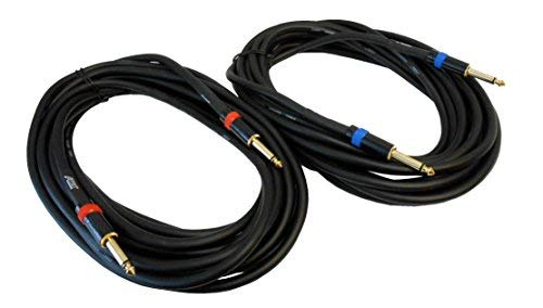 Product Cover Audio2000'S ADC99100 2-Pack 1/4 Inch TS to 1/4 Inch TS Loud Speaker Cables, 25 Feet