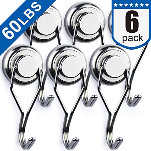 Product Cover Swivel Swing Magnetic Hooks,Strong Heavy Duty Neodymium Magnet Hooks - Great for Your Refrigerator and Other Magnetic Surfaces - Pack of 6