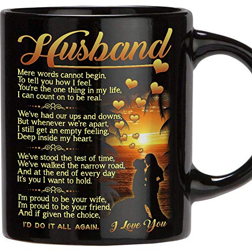 Product Cover Perfect Gift for Husband - 11 Oz Novelty Ceramic Coffee Mug, Romantic Love Wedding, Anniversary Gift, Best Couples, Married, Christmas, Husband Gifts From Wife, Birthday Gifts for Husband - Black