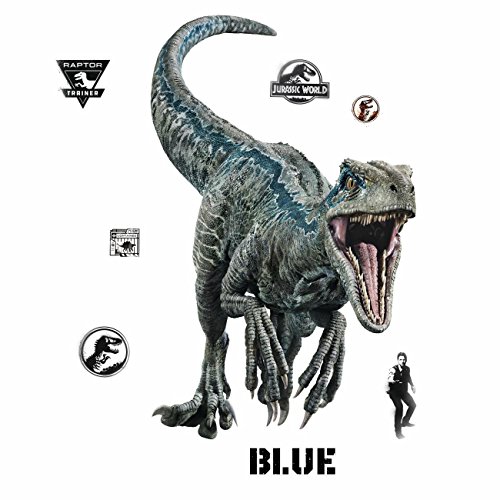 Product Cover RoomMates Jurassic World: Fallen Kingdom Velociraptor Giant Peel and Stick Wall Decals, Blue, Black - RMK3799GM