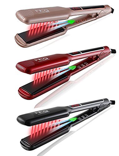 Product Cover HTG Professional Hair Straightening Iron Hair Straightener Hair Flat iron Ceramic Tourmaline Negative ion + Ionic + Infrared Technology + LCD Display + Worldwide Voltage +450F WIDE Plate
