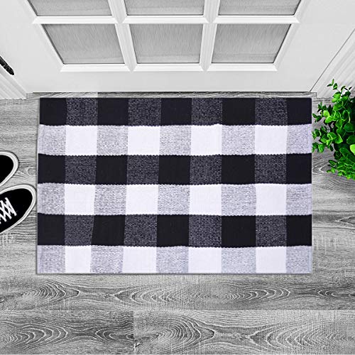 Product Cover LHtrade Cotton Rug Buffalo Checkered Plaid Area Rug Bath Runner Door Mat for Entry Way Washable Bath Doormat Bedroom Carpet (24