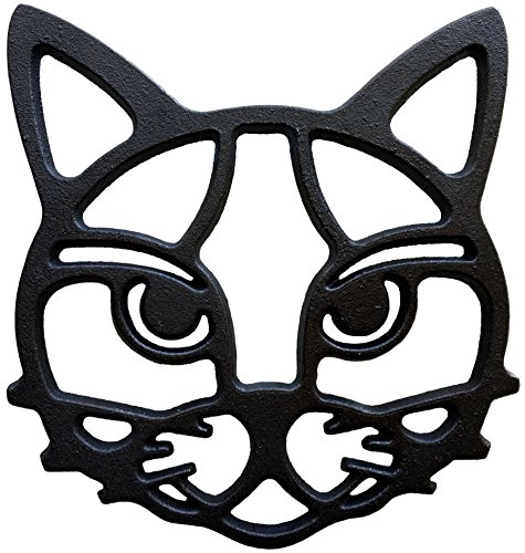 Product Cover Cat Trivet - Black Cast Iron for Hot Dishes & Pots on Kitchen & Dining Table | Metal Cat Face Trivet with Feet Protect Countertops | Cat Lover Gifts & Wall Decoration 6.5