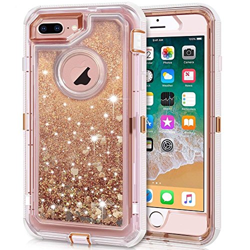 Product Cover iPhone 8 Plus Case, iPhone 7 Plus Case, Anuck 3 in 1 Hybrid Heavy Duty Defender Case Sparkly Floating Liquid Glitter Protective Hard Shell Shockproof TPU Cover for iPhone 7 Plus /8 Plus - Rose Gold