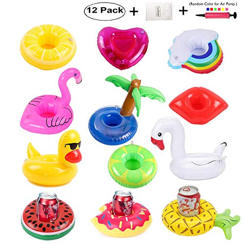 Product Cover redting 12 Pack Inflatable Drink Holders+1 Inflatable Needle+1 Storage Bag，Drink Floats Inflatable Cup Coasters for Kids Toys and Pool Party (12pack)
