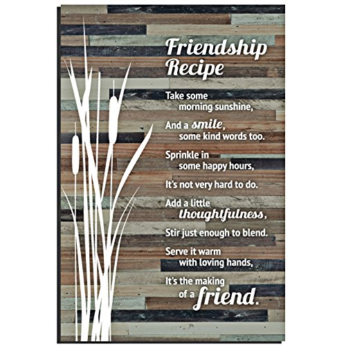 Product Cover Lela & Ollie Friends Wood Plaque Inspiring Quotes (6 x 9 Inches) - Classy Rustic Vertical Frame Wall and Tabletop Art Decoration with Easel and Hanging Hook | Friendship Recipe Thoughtfulness Sayings