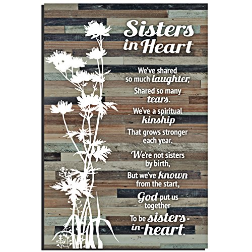 Product Cover Sisters in Heart Wood Plaque with Inspiring Quotes 6x9 Inch - Classy Rustic Vertical Frame Wall and Tabletop Decoration with Easel & Hanging Hook | Sisters in Heart We've Shared so Much Laughter.