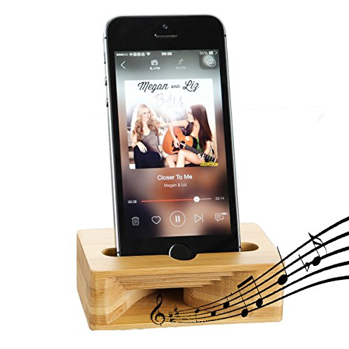 Product Cover Cell Phone Stand, Fanshu Desktop Mobile Phone Holder Amplifier, Universal Portable Wood Cellphone Dock on Desk Bamboo Bed Stand Mount Cradle for iPhone 5 6s 7s 8s Plus X XS Android Samsung Smartphone