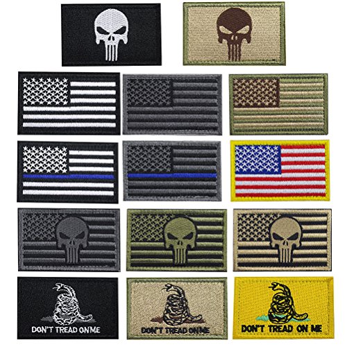 Product Cover Creatrill Bundle 14 pieces USA Flag Patch Thin Blue Line Tactical American Flag US United States of America Military Morale Patches Set for Caps,Bags,Backpacks,Tactical Vest,Military Uniforms