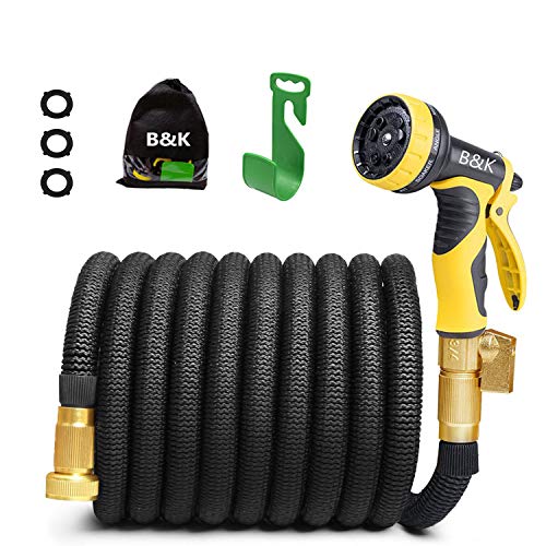 Product Cover Garden Hose, Lightweight Expandable Water Hose Set, Outdoor Expanding Flexible Double Latex Core Yard Hose with 3/4 Solid Brass Fitting, 9 Functions Spray Nozzle and Hanger (50ft)