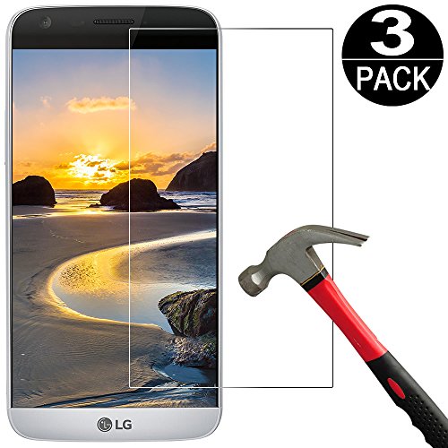 Product Cover [3 Pack] LG G5 Screen Protector Tempered Glass,Coolpow [9H Hardness][Ultra Clear][Anti Scratch][Bubble Free] HD Clear Tempered Glass Screen Protector Film for LG G5