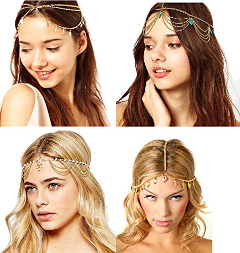 Product Cover YallFF gold head chain jewelry for women gypsy bollywood halloween indian headband hair headpiece