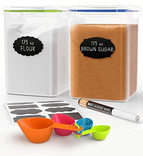 Product Cover Extra Large Tall Food Storage Containers 175oz, For Flour, Sugar, Baking Supplies - Airtight Kitchen & Pantry Bulk Food Storage, BPA-Free - 2 PC Set - Measuring Scoops, Pen & 8 Labels - Chef's Path