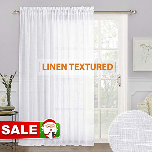 Product Cover RYB HOME White Sheer Curtains - Linen Sheer Curtain Large Window Privacy Panel for Living Room Dining Bedroom Patio Sliding Glass Door Christmas Decor, 100 inches Wide x 84 inches Long, 1 Pc