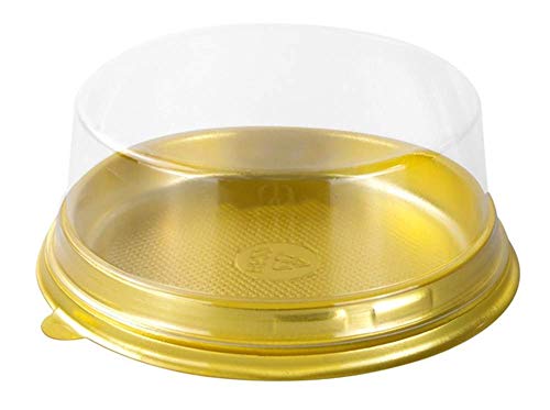 Product Cover Cake Box - 50 sets 3 3/4 inch X H 1 1/4 inch Clear Plastic Mini Cake Box - Feast Cupcake Box - Muffin Box Biscuit Box Flat Top Box Bakery Cake Shop Sale Use (gold)