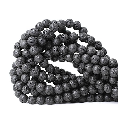 Product Cover CHEAVIAN 8mm 45PCS Black Lava Volcanic Stone Gemstone Round Loose Beads for Jewelry Making 1 Strand 15