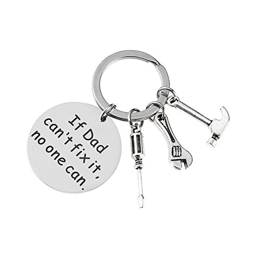 Product Cover Father's Day Keychain-If Dad Grandpa Can't Fix It No One Can Stainless Steel Keychain with Screwdriver Wrench Hammer Charm (Dad)