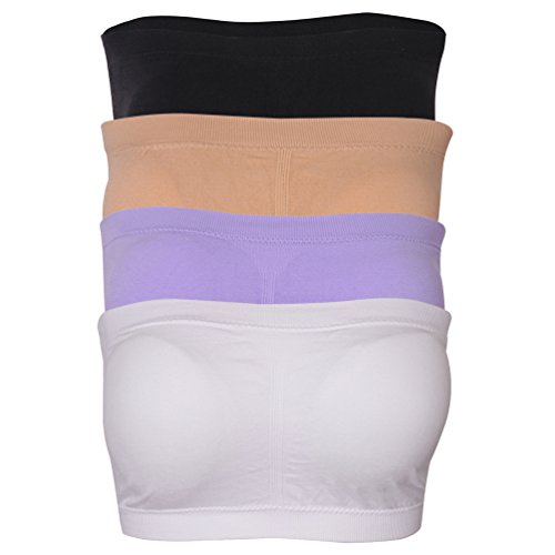 Product Cover Time and River Women's Padded Bandeau Bra, Strapless Basic Layer Tube Top 1-4Pack
