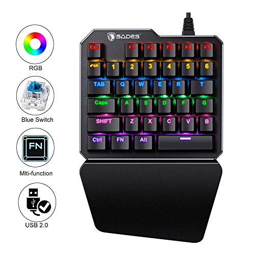 Product Cover One Handed Keyboard One-Handed Mechanical Gaming Keyboard RGB LED Backlit SADES Portable Mini Gaming Keypad for LOL/PUBG/Wow/Dota/OW/Fps Game