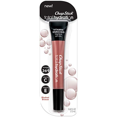 Product Cover ChapStick Total Hydration Vitamin Enriched Tinted Lip Oil (Blushed Bronze, 1 Tube), Vitamin C, Vitamin E, Contains Omega 3 6 9, 0.24 Ounce