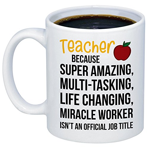 Product Cover MyCozyCups Teacher Gifts - Amazing Teacher Miracle Worker Job Title Coffee Mug - Funny Unique Gift Idea 11oz Cup For Birthday, Christmas - Cute Quote Saying Appreciation Classroom Present For Women
