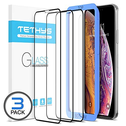 Product Cover TETHYS Glass Screen Protector Designed for iPhone Xs & iPhone X [3-Pack] [Edge to Edge Coverage] Full Protection Durable Tempered Glass for Apple iPhone Xs & X [Guidance Frame Included] (Pack of 3)