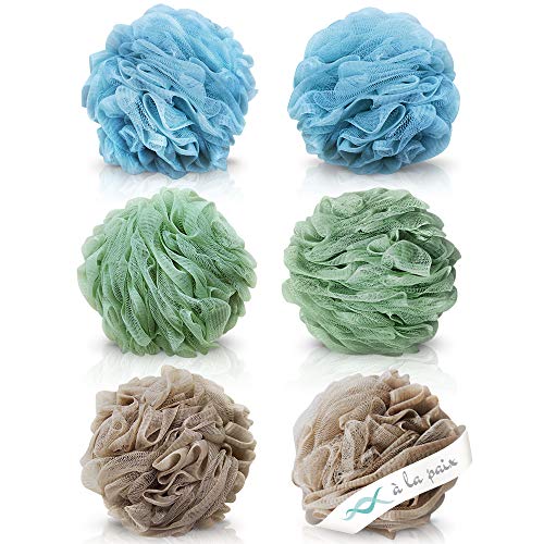 Product Cover Loofah Bath Sponge XL 70g Set of 6 Spa Colors by À La Paix - Soft Exfoliating Shower Lufa for Silky Skin - Long-Handle Mesh Body Poufs- Men and Women's Luffas - Soft Texture - Full Cleanse & Lather