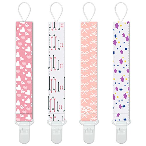 Product Cover Pacifier Clips 4 Pack Baby Pacifier Holder for Girls Plastic Teething Clip Universal Holder Leash for Pacifiers Teething Toy and Soothie by YOOFOSS