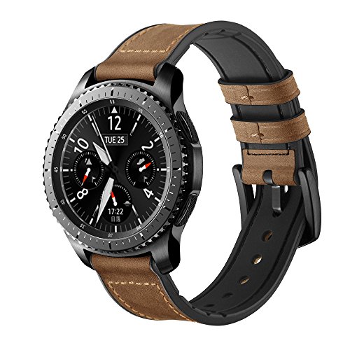 Product Cover Maxjoy Compatible Galaxy Watch 46mm/Gear S3 Bands, 22mm Hybrid Sports Band Vintage Leather Sweatproof Strap with Metal Clasp Replacement for Samsung Gear S3 Frontier/Classic Smart Watch, Dark Brown