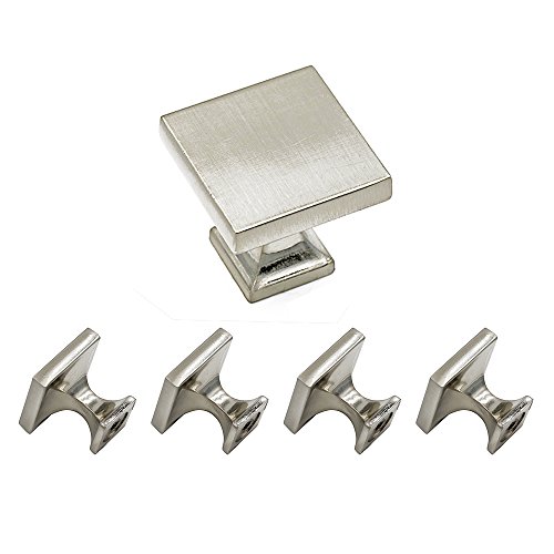 Product Cover homdiy Cabinet Knobs Brushed Nickel 5 Pack - HD6785SNB Soild WxW:1-1/10 inch Metal Drawer Knobs Square Kitchen Cabinet Hardware Knobs for Bathroom, Closet, Wardrobe