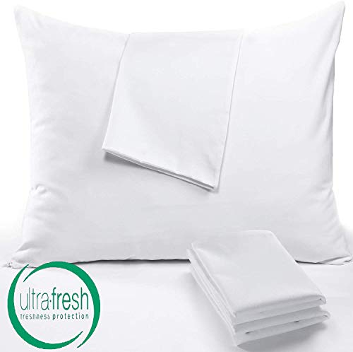 Product Cover Niagara Sleep Solution 4 Pack Pillow Protectors King 20x36 Inches Lab Certified Anti Allergy Ultra Fresh Treated 100% Cotton Non Crinkle Quiet Breathable Zipper Covers Cases White