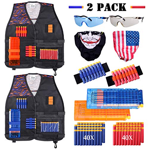 Product Cover Hely Cancy 2 Pack Kids Tactical Vest Kit with Waffle Darts, Compatible with Nerf Guns N-Strike Elite Series 2020 Upgraded