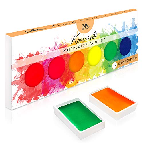 Product Cover MozArt Supplies Neon Komorebi Watercolor Paint Set, with 6 Vivid Colors, Portable and Lightweight, Perfect for Artists, Students and Hobbyists