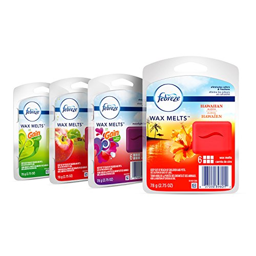 Product Cover Febreze Wax Melts Air Freshener Variety Pack, Fresh-Pressed Apple, Hawaiian Aloha, Moonlight Breeze and Gain Original Scents (4 packs, 6 count each)